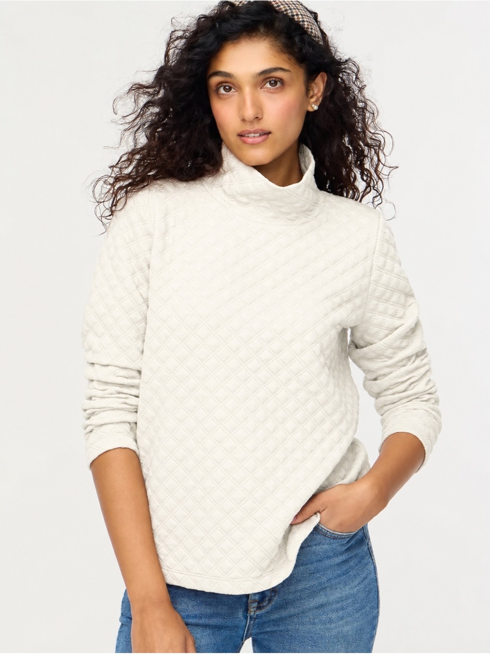 J.Crew White Quilted Turtleneck Top Sz Small